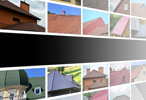 Un collage de nombreuses images avec des fragments de différents types de toiture. Ensemble d'images avec toits
 - Photo, image