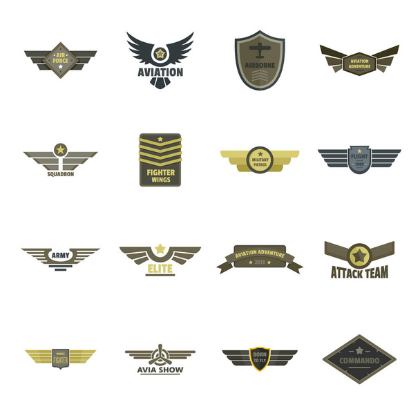 Airforce navy military logo icons set, flat style - Vetor, Imagem