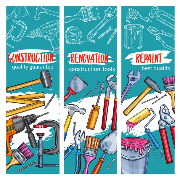 Vektor-Werkzeuge für die Reparatur zu Hause skizzieren Banner - Vektor, Bild