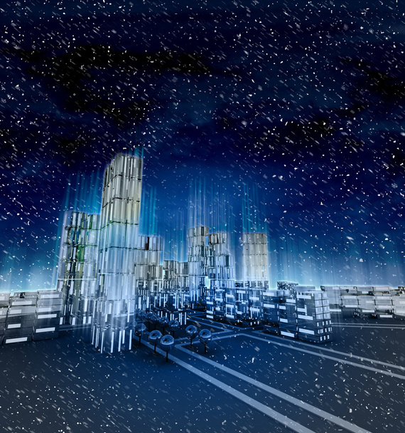 Futuristic business cityscape at winter snowfall - Photo, Image