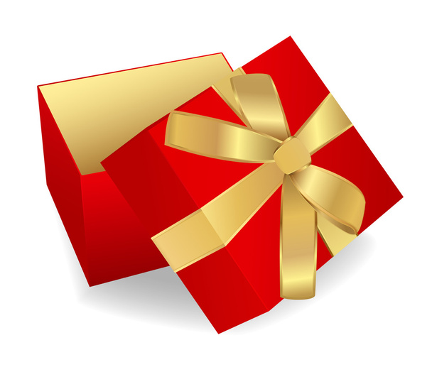 Isolated opened Red Gift Box with golden ribbon (Present) - Wektor, obraz