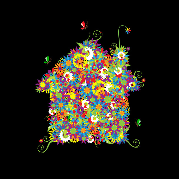 Floral house shape. - Vector, Image