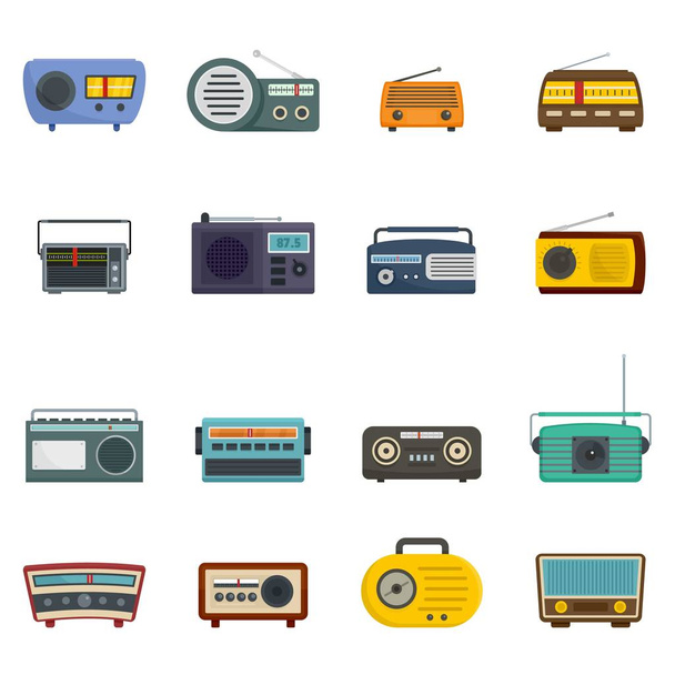 Radio music old device icons set vector isolated - Διάνυσμα, εικόνα