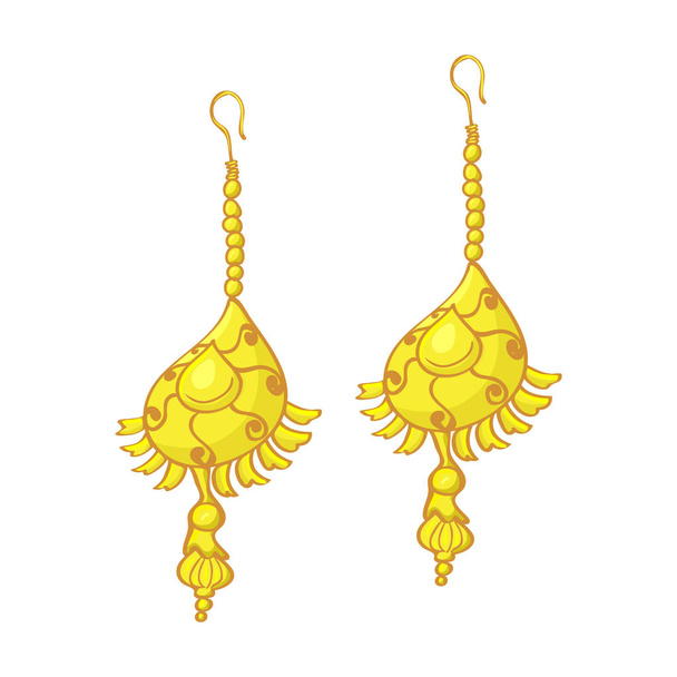 golden and gemstone earrings isolated illustration on white back - Vector, Image