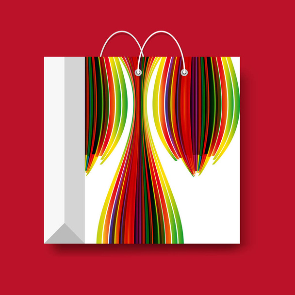 Shopping paper bag, vector marketing symbol isolated on a red background. - Vettoriali, immagini