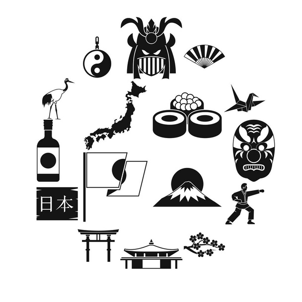 Japonya Icons set, basit tarzı - Vektör, Görsel