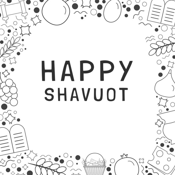 Frame with Shavuot holiday flat design black thin line icons wit - Vector, Image