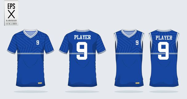 Kék póló Star sport tervezősablon foci mez, a labdarúgó-készlet és a tank tetején kosárlabda Jersey. Sport egységes elöl- és hátulnézet. Póló mintája fel sport club. Vektor. - Vektor, kép