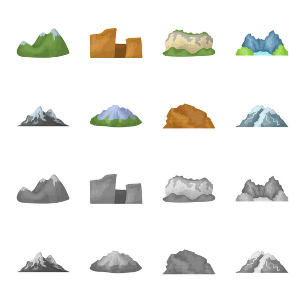 Mountains in the desert, a snowy peak, an island with a glacier, a snow-capped mountain. Different mountains set collection icons in cartoon,monochrome style vector symbol stock illustration web. - Vektor, obrázek