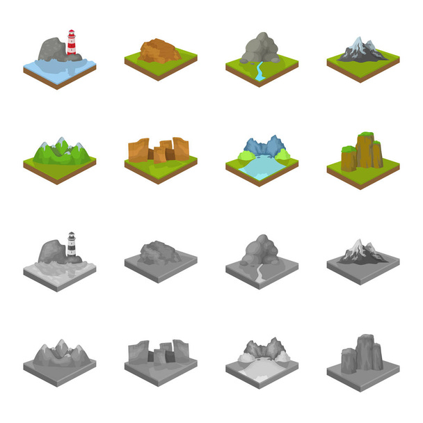 Mountains, rocks and landscape. Relief and mountains set collection icons in cartoon,monochrome style isometric vector symbol stock illustration web. - Vector, imagen