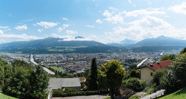 Panoramic high angle view of Innsbruck against mountains - Photo, Image