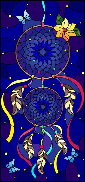 Ilustrace v vitráže stylu s lapač snů a na obloze na pozadí hvězdnaté noční můry - Vektor, obrázek