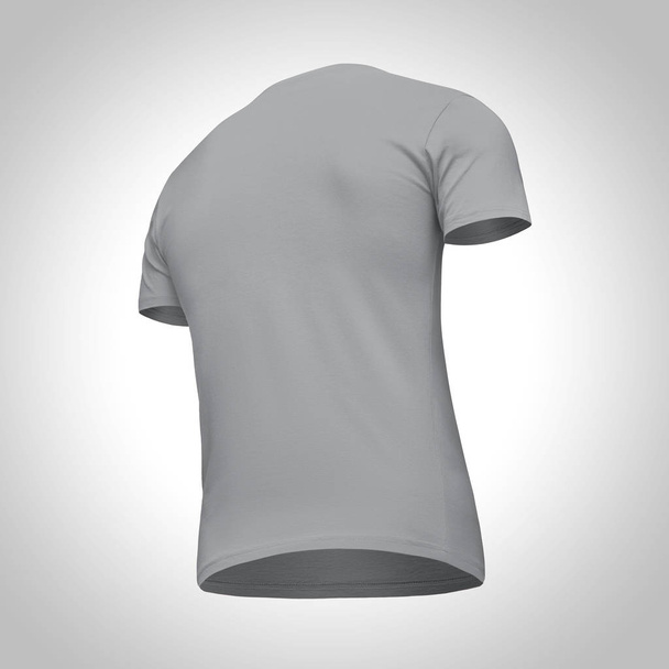 Порожній шаблон Чоловіки сірої футболки короткий рукав, вид ззаду на половину повороту, ізольовані на сірому фоні з відсічним контуром. Концепція макетів для дизайну та друку
 - Фото, зображення