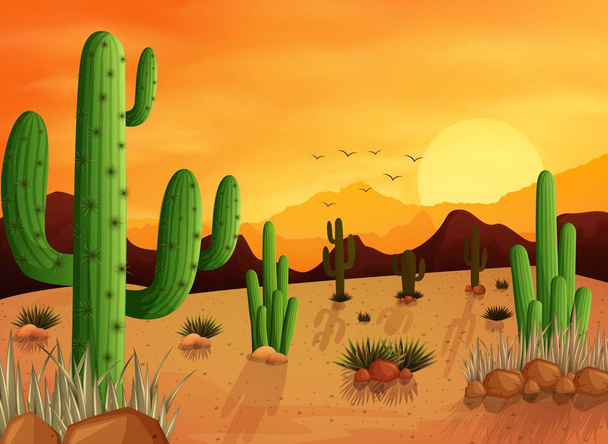 Deserto paisagem fundo com cactos
 - Vetor, Imagem
