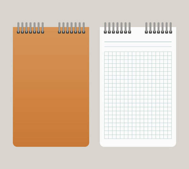 Bloc de notas con una cubierta naranja y con una encuadernación desde arriba
 - Vector, imagen