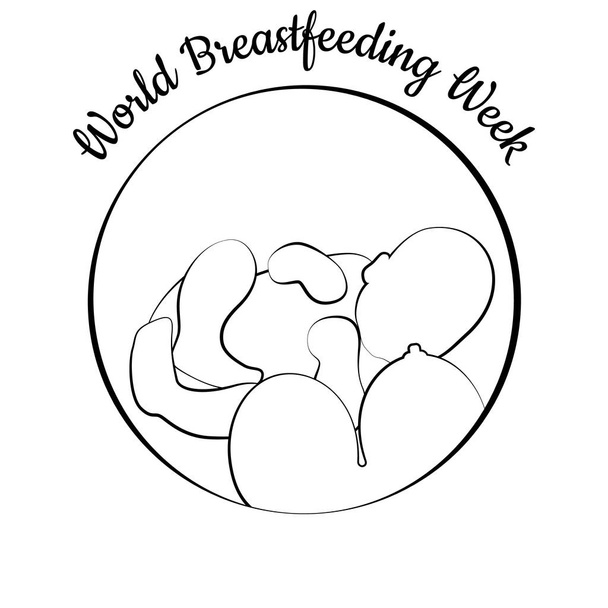 Semaine mondiale de l'allaitement maternel. Poitrine d'enfant et de femme. Illustration linéaire
 - Vecteur, image