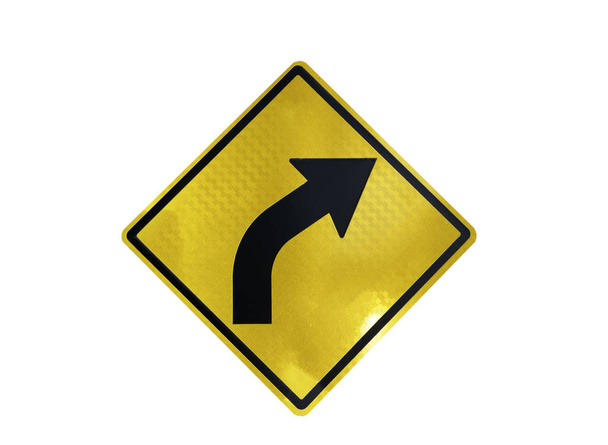 keltainen Liikennemerkit oikea käyrä eristetty valkoisella taustalla tiedoston leikkauspolku
 . - Valokuva, kuva