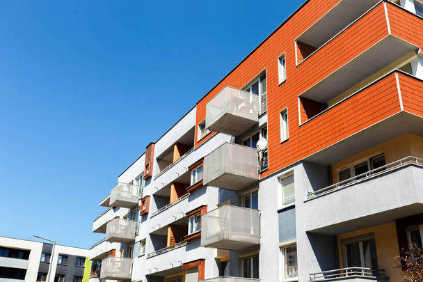 Exterior of a modern  apartment buildings on a blue sky backgrou - Photo, Image