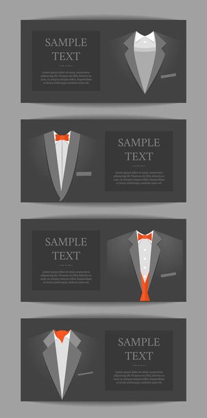 Cartoon Business Card with Suits and Tuxedo Banner Horizontal Set. Vector - Διάνυσμα, εικόνα
