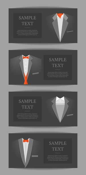 Cartoon Business Card with Suits and Tuxedo Banner Horizontal Set. Vector - Vecteur, image