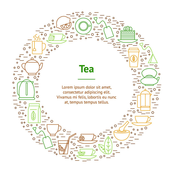 Tea Related Banner Card Circle. Vector - Vektor, obrázek