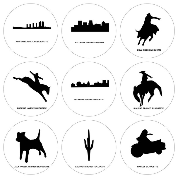 Conjunto de 9 ícones editáveis simples, como harley, cacto, jack russell terrier
 - Vetor, Imagem