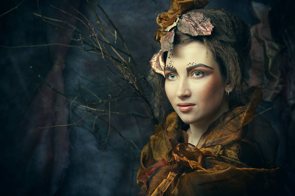 close up portrait redhair woman with bright creative make up - Zdjęcie, obraz