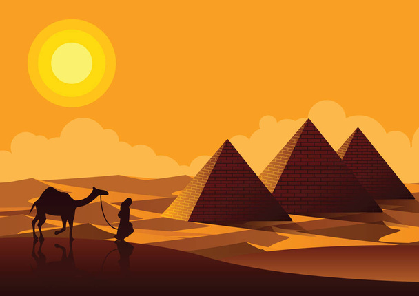 Sphinx,Pyramid famous landmark of Egypt,silhouette style - Vector, Image