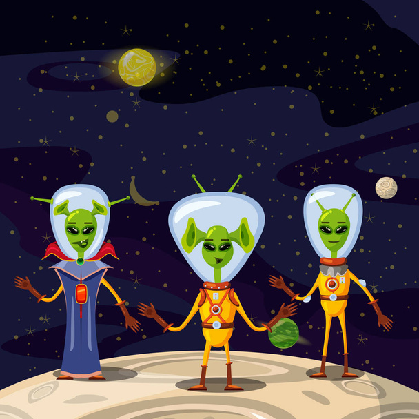 Carino alieni in tuta spaziale, astronave equipaggio personaggi dei cartoni animati nello spazio, vettore, isolato
 - Vettoriali, immagini