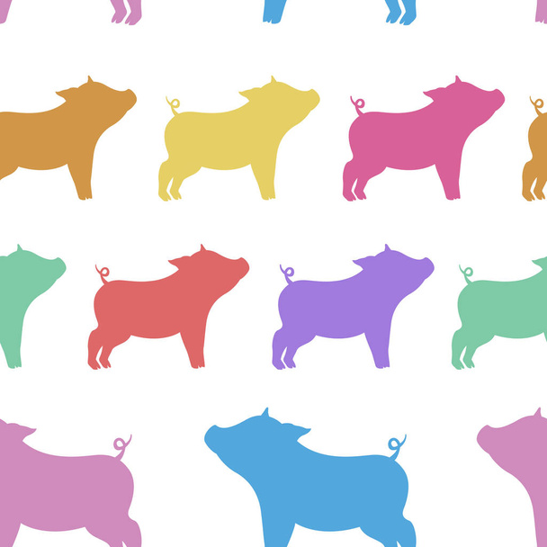 Cool patrón sin costuras de siluetas de cerdos de diferentes colo
 - Vector, imagen