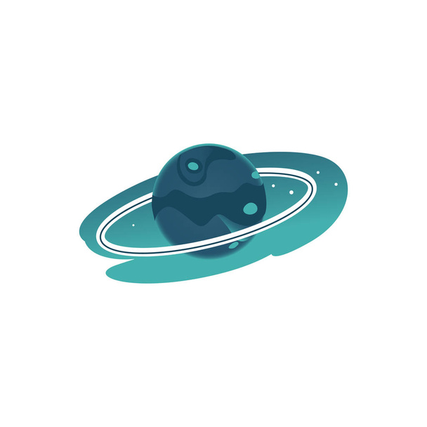 Vector flat green planet with rings - Vector, Image