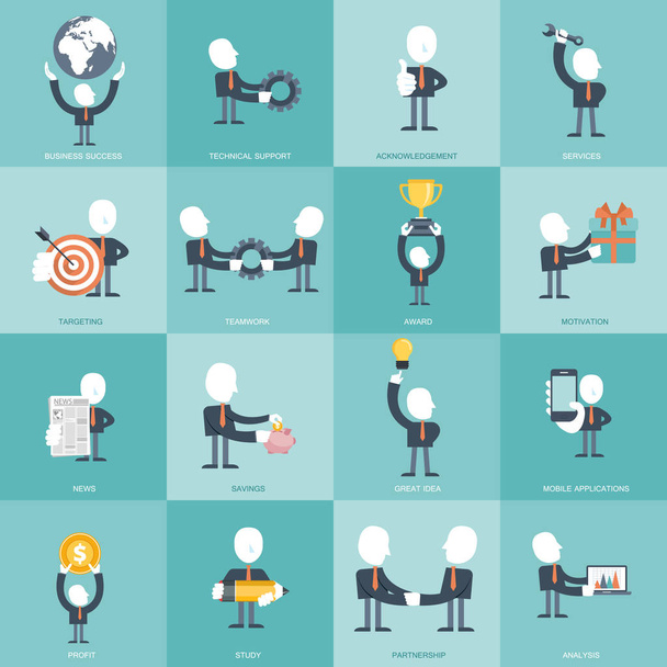 Personeelszaken en management Icon set. Business, management en Financiën pictogramserie. Platte vectorillustratie - Vector, afbeelding