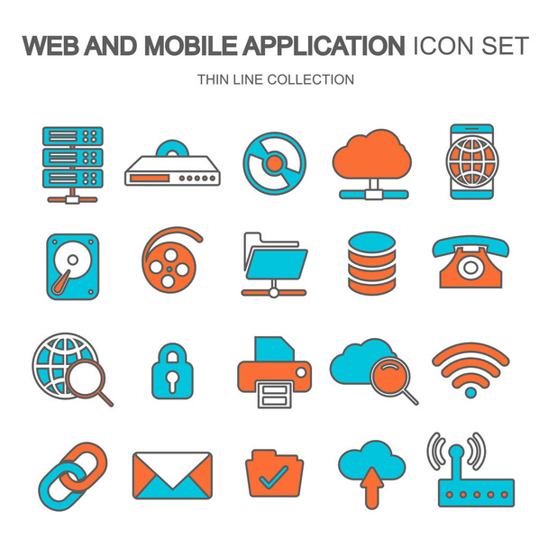 Conjunto de iconos de aplicaciones web y móviles para computación, almacenamiento de datos, optimización de motores de búsqueda, tecnología. Ilustración vectorial plana
 - Vector, imagen