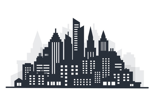 City silhouette land scape. City landscape. Downtown landscape with high skyscrapers. Panorama architecture Goverment buildings illustration. Urban life - Vector, afbeelding
