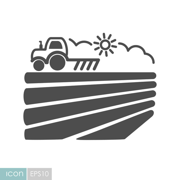 A traktor ekék a mező ikonjára vetés előtt - Vektor, kép