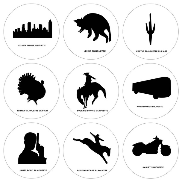 Набор из 9 простых редактируемых значков, таких как Harley, bucking horse, Джеймс Бонд
 - Вектор,изображение