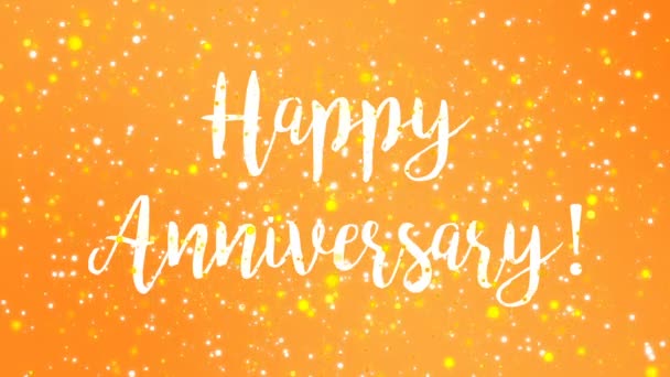 Sparkly yellow Happy Anniversary greeting card with handwritten text and colorful glitter particles. - Footage, Video