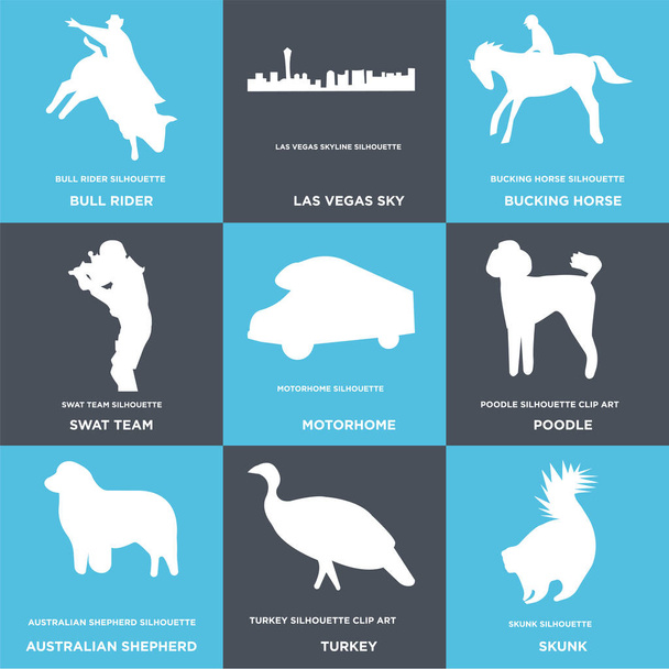 Set Of 9 simple editable icons such as skunk, turkey, australian shepherd - Vector, Image