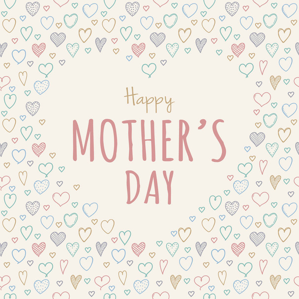 Beautiful card with hand drawn hearts for Mother's Day. Vector. - Vector, Image