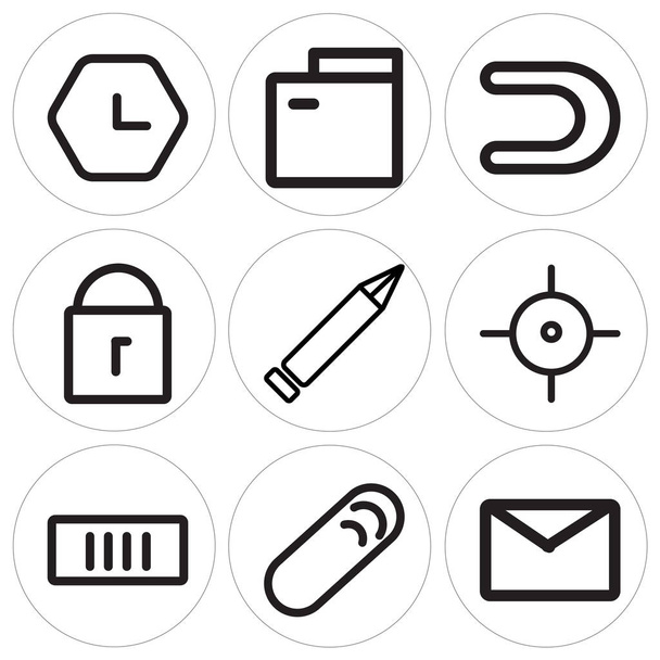 Zestaw 9 prosty edytowalne ikon, takich jak koperty, Clip, bateria - Wektor, obraz