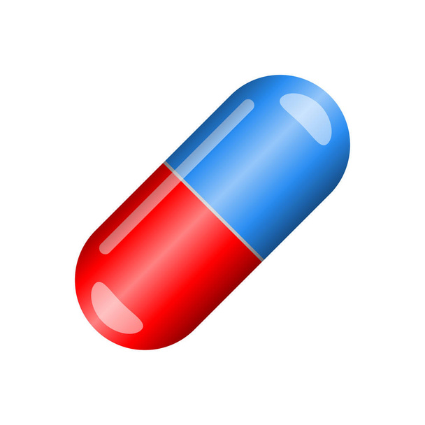 Punainen ja sininen kapseli pilleri eristetty valkoisella pohjalla
 - Vektori, kuva