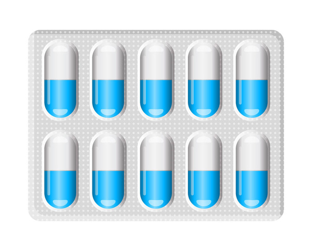 капсула таблетки пузырь пакет изолирован на белом фоне
 - Вектор,изображение
