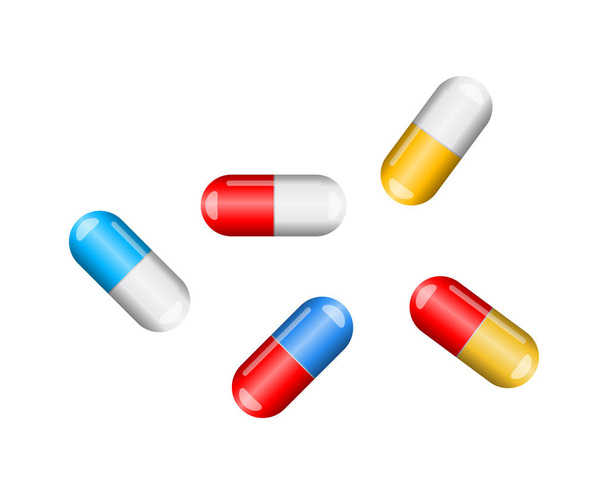 cartoon capsule pill set isolated on white background - Vector, Image