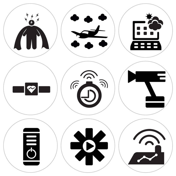 Conjunto de 9 iconos editables simples como Techo, Automatización, Botón de encendido
 - Vector, imagen