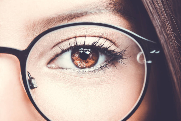 Beautiful young woman wearing glasses close-up.  - 写真・画像
