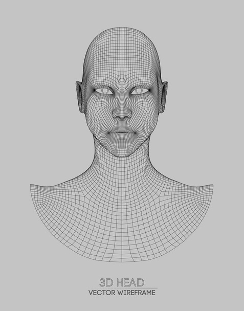 3d head wireframe vector. Drawing of wireframe head 3d model. Vector illustration. - Wektor, obraz