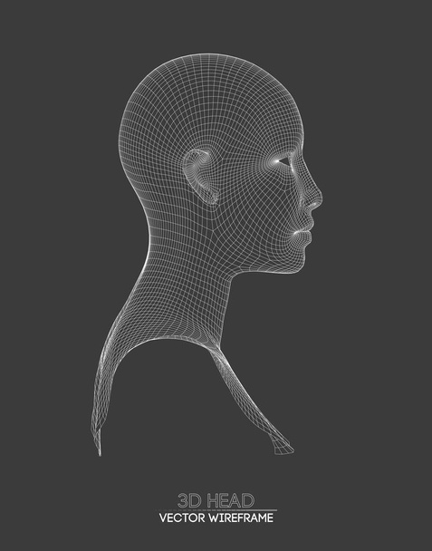 3d head wireframe vector. Drawing of wireframe head 3d model. Vector illustration. - Vetor, Imagem