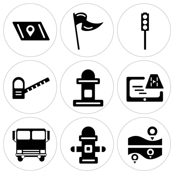 Ensemble de 9 icônes modifiables simples telles que Carte, Prise d'eau, Bus
 - Vecteur, image