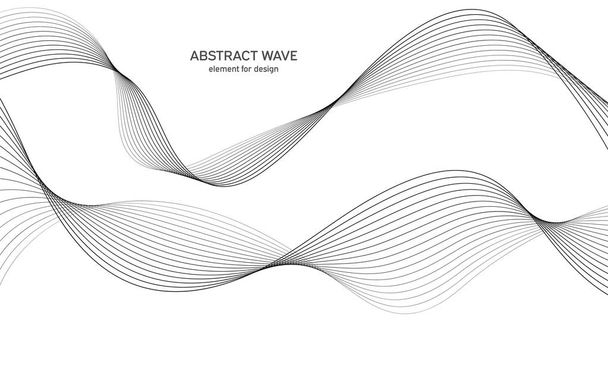 Abstract wave element for design. Digital frequency track equalizer. Stylized line art background. Vector illustration. Wave with lines created using blend tool. Curved wavy line, smooth stripe. - Vector, Image