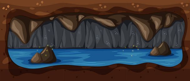 Kara Underground mağara nehir sahne - Vektör, Görsel